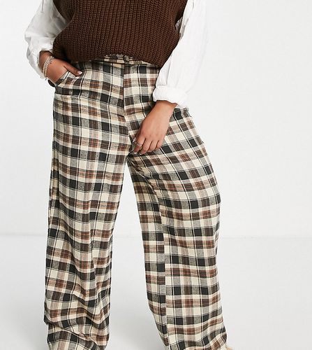 Pantalon large taille haute à carreaux - Marron - Daisy Street Plus - Modalova
