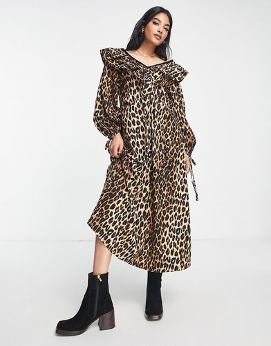 Robe mi-longue texturée en coton à imprimé léopard - Damson Madder - Modalova