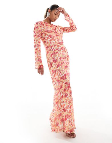 Robe longue en mousseline imprimé animal avec col bénitier - Rose - Daska - Modalova