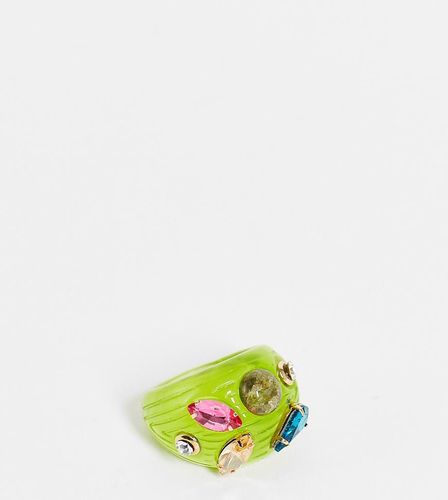 DesignB Curve - Bague en résine rainurée ornée de cristaux - citron - DesignB London Curve - Modalova