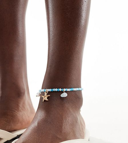 Bracelet de cheville orné de perles fantaisie et de breloques étoiles - Turquoise - Designb London - Modalova