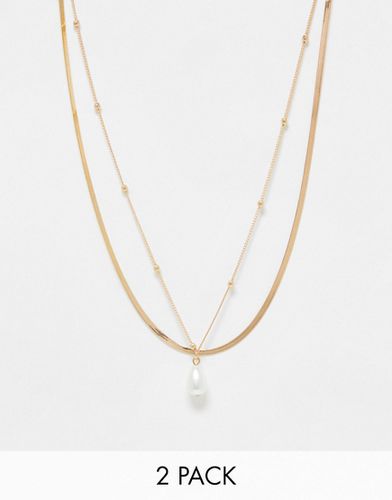 Lot de 2 colliers chaîne avec charm perle - Designb London - Modalova