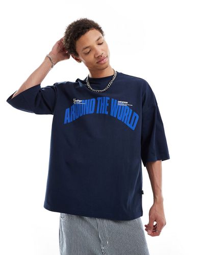 Curtis - T-shirt oversize à broderie au dos - Bleu foncé - Dr Denim - Modalova