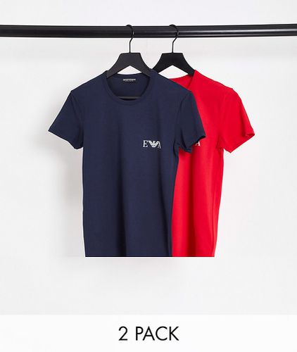 Bodywear - Lot de 2 t-shirts monogrammés - Bleu marine/rouge - Emporio Armani - Modalova