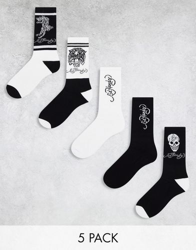 Rocama - Lot de 5 paires de chaussettes de sport à logo - Noir et gris - Ed Hardy - Modalova