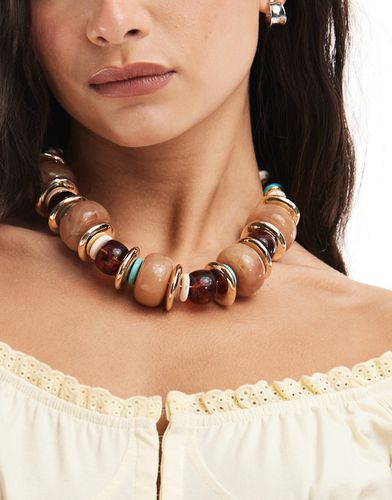 Édition limitée - - Collier avec perles en pierres ail de tigre semi-précieuses et turquoise - Doré - Asos Design - Modalova