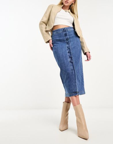 Jupe fourreau mi-longue boutonnée en jean - Elvi - Modalova