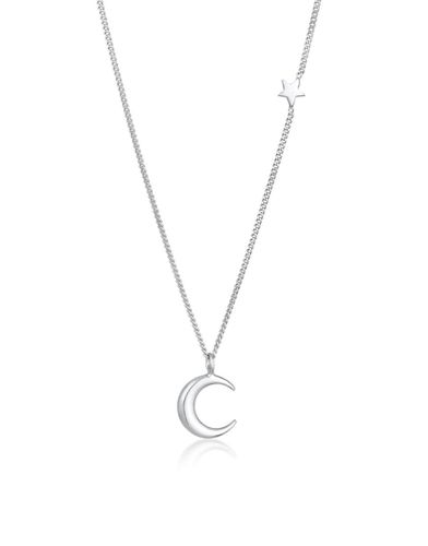 Collier en argent massif 925 avec pendentif croissant de lune et étoile - Elli - Modalova