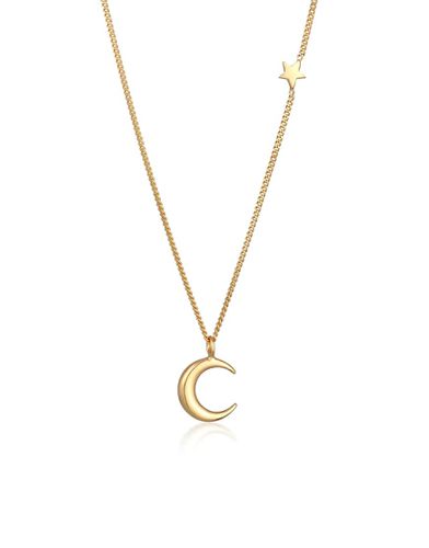 Collier en argent massif 925 avec pendentif croissant de lune et étoile - Elli - Modalova