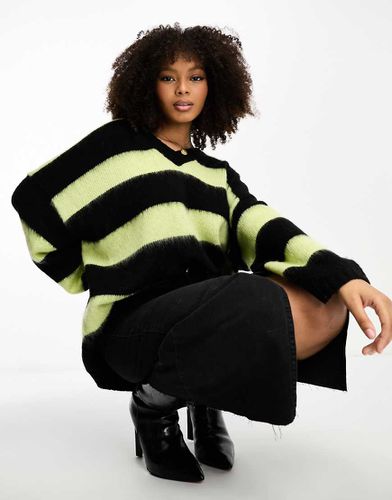 Exclusivité ASOS - Lou - Pull oversize à col en V et rayures - et vert - Allsaints - Modalova