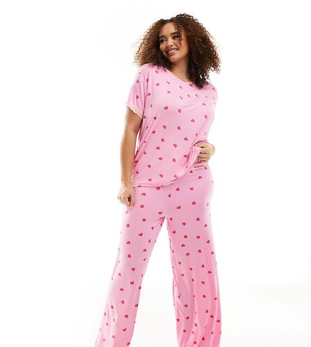Exclusivité ASOS DESIGN Curve - Pyjama avec t-shirt et pantalon super doux à motif caur - Asos Curve - Modalova