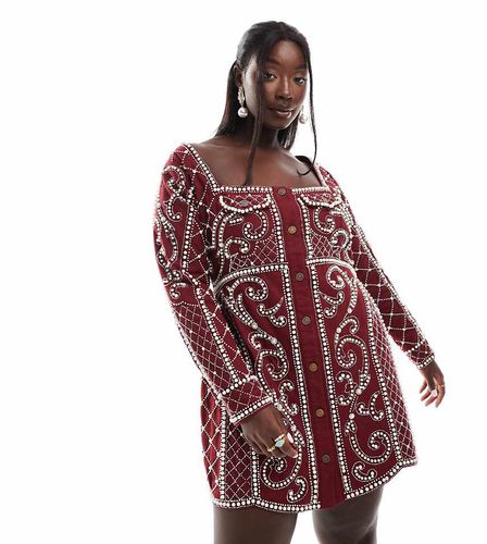 Exclusivité ASOS DESIGN Curve - Robe boutonnée courte et structurée ornée de perles - Bordeaux - Asos Curve - Modalova