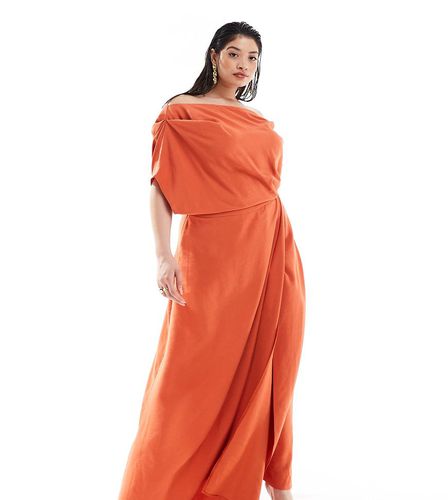 Exclusivité ASOS DESIGN Curve - Robe longue texturée à épaules dénudées avec fente haute - Rouille - Asos Curve - Modalova