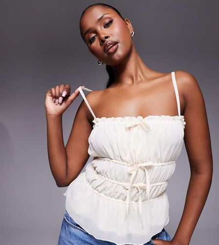 Exclusivit - Caraco fronc avec encolure carre et liens nous - Crme - Kaiia - Modalova