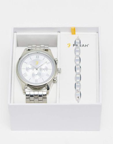 Coffret cadeau avec montre bracelet à larges maillons et bracelet chaîne figaro - Farah - Modalova