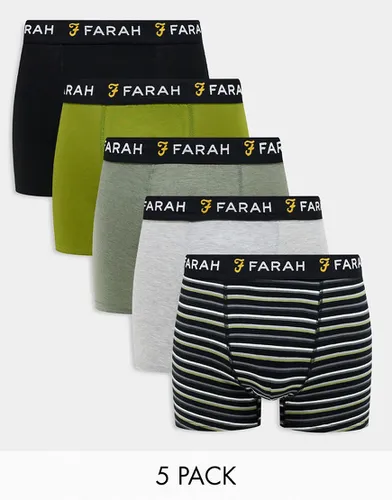 Lot de 5 boxers - Noir/kaki chiné/gris chiné/vert mousse/rayures - Farah - Modalova