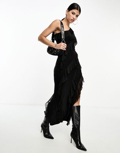 Robe longue asymétrique avec fente et bordures volantées - Fashionkilla - Modalova