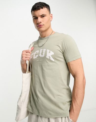FCUK - T-shirt à logo style universitaire - Sauge et blanc - French Connection - Modalova