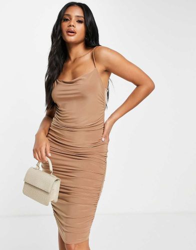 Robe mi-longue moulante et froncée - Fauve - Femme Luxe - Modalova