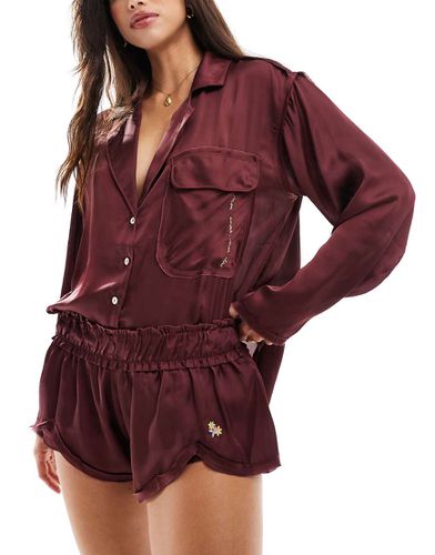 Short d'ensemble de pyjama en satin - Bordeaux - Free People - Modalova