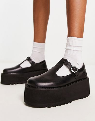 Kick - Chaussures en cuir avec semelle plateforme et barre en T - Noir - Kickers - Modalova