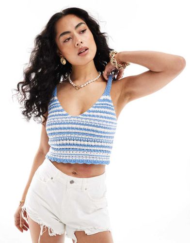 Crop top rayé en maille crochetée - Bleu/blanc - Hollister - Modalova