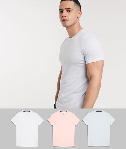 Lot de 3 t-shirts ras de cou coupe slim à logo mouette - Blanc/bleu clair/Pêche - Exclusivité - Hollister - Modalova