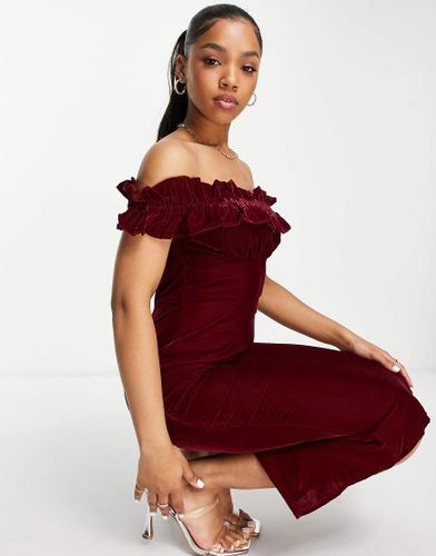Robe mi-longue à encolure Bardot en velours - Bordeaux - Hope & Ivy - Modalova