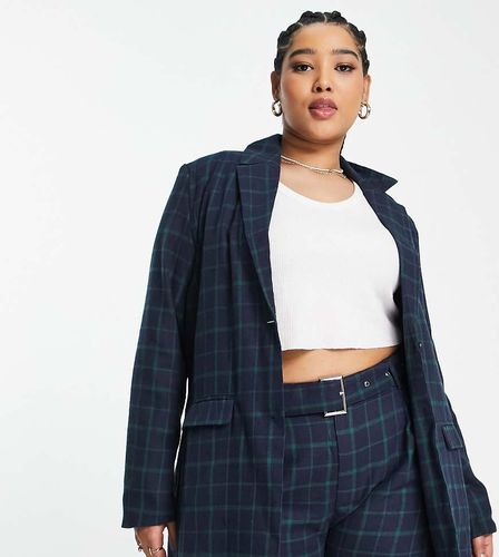 Blazer boyfriend ample à carreaux - Bleu marine et - Heartbreak Plus - Modalova