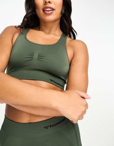 Crop top de sport galbant sans coutures avec encolure dégagée - Kaki - Hummel - Modalova