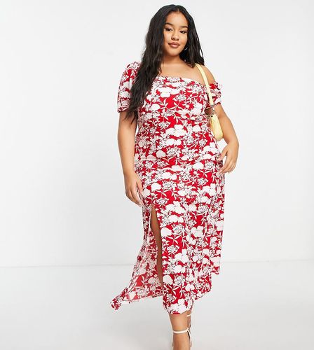 X Jac Jossa - Robe mi-longue à manches évasées et fente sur la cuisse - fleuri - In The Style Plus - Modalova