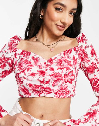 X Billie Faiers - Crop top à encolure carrée avec manches bouffantes et motif floral - Rose - In The Style - Modalova