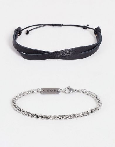 Bracelet en cuir et acier inoxydable - Noir et - Icon Brand - Modalova