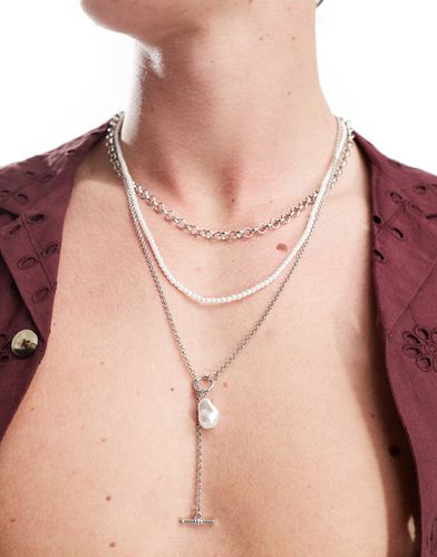 Collier multirangs avec perles et barre en T - Icon Brand - Modalova