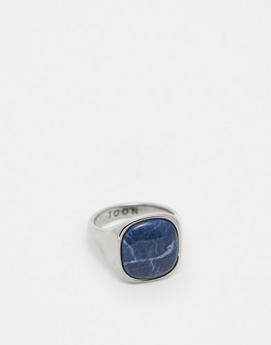 Icon - Chevalière en acier inoxydable avec pierre marbrée bleu - Icon Brand - Modalova
