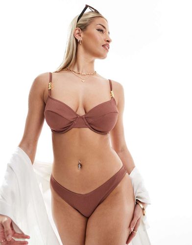 Bas de bikini côtelé coupe échancrée - Ivory Rose - Modalova