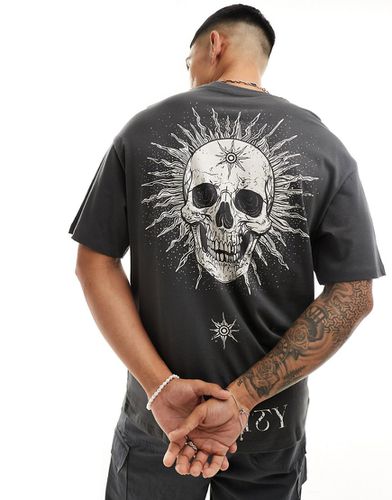T-shirt oversize avec imprimé tête de mort au dos - délavé - Jack & Jones - Modalova