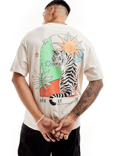 T-shirt oversize avec imprimé tigre coloré au dos - Crème - Jack & Jones - Modalova