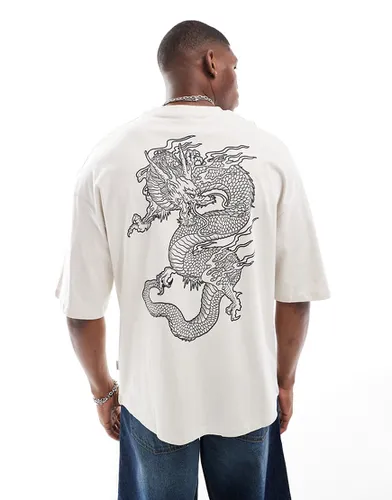 T-shirt ultra oversize avec imprimé dragon au dos - Beige - Jack & Jones - Modalova
