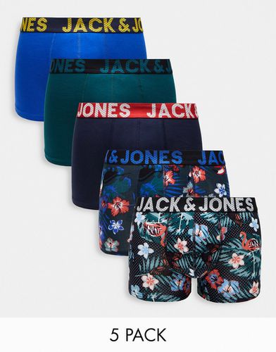 Lot de 5 boxers à fleurs - Bleu marine - Jack & Jones - Modalova