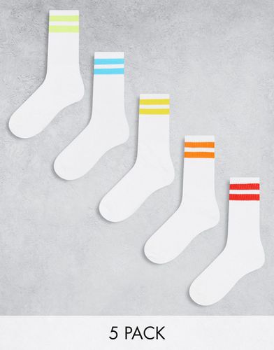 Lot de 5 paires de chaussettes de tennis à rayures multicolores - Jack & Jones - Modalova