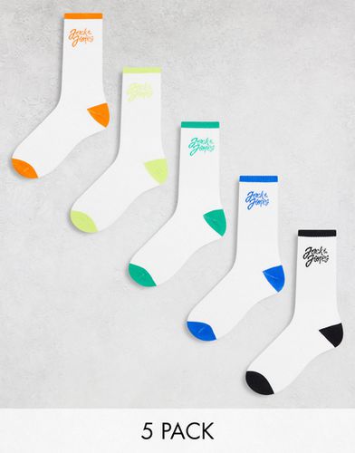 Lot de 5 paires de chaussettes de tennis avec logo contrastant - Multicolore - Jack & Jones - Modalova