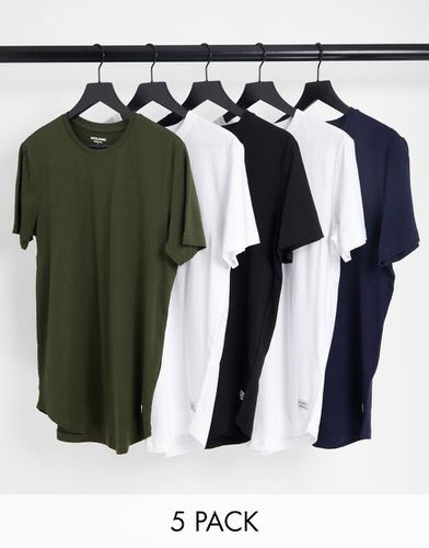 Lot de 5 t-shirts longs à col ras de cou - Jack & Jones - Modalova