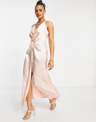 Robe longueur mollet en satin à détail torsadé sur le devant - Rose - Jaded Rose - Modalova