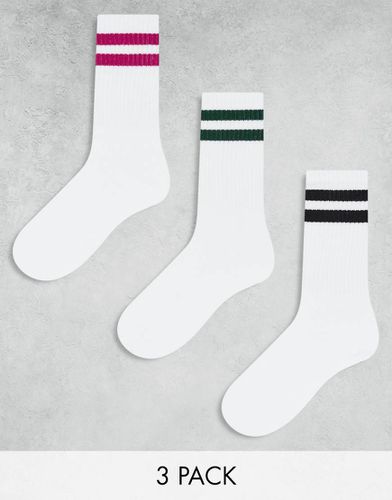 Lot de 3 paires de chaussettes de sport - Blanc à rayures noire, rose et verte - Jjxx - Modalova