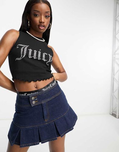 Débardeur ajusté avec ourlet ondulé et logo à strass - Noir - Juicy Couture - Modalova