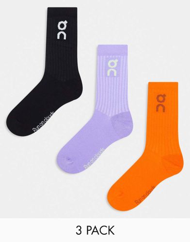 On - Lot de 3 paires de chaussettes à logo - Flamme et noir - On Running - Modalova