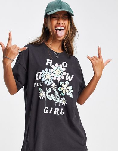 T-shirt oversize avec motif Grow You Girl - délavé - Only - Modalova