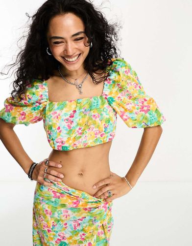 Crop top d'ensemble à manches bouffantes - fleuri - Only - Modalova