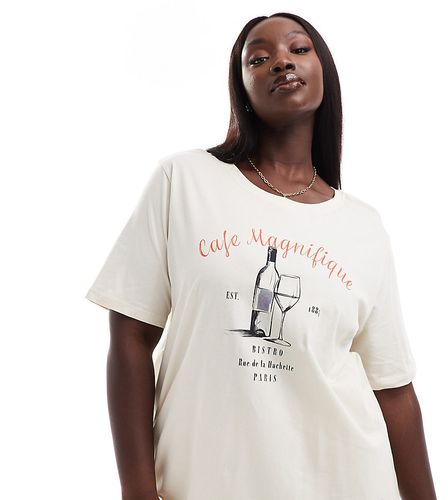 T-shirt coupe carrée à imprimé Cafe Magnifique - Beige - Only Curve - Modalova